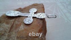 ANTIQUE c. 1910s IMPERIAL RUSSIAN SOLID SILVER 84 LARGE HANDMADE ORTHODOX CROSS