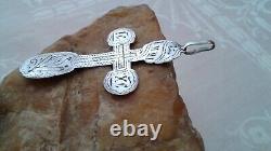 ANTIQUE c. 1910s IMPERIAL RUSSIAN SOLID SILVER 84 LARGE HANDMADE ORTHODOX CROSS