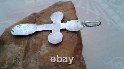 ANTIQUE c. 1910s IMPERIAL RUSSIAN SOLID SILVER 84 LARGE HANDMADE ORTHODOX CROSS