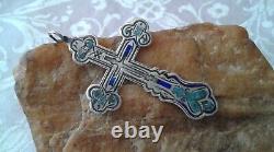 ANTIQUE c. 19th CENTURY LARGE 2 1/4 IMPERIAL RUSSIAN SILVER 84 ORTHODOX CROSS
