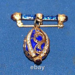 A superb Russian Imperial egg replica brooch pin, Royal blue enamel, diamante