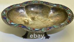 Amazing Antique Imperial Russian Silver Cloisonné Enamel Bowl Moscow c1908