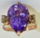 Amazing antique Imperial Russian 18k gold, Diamonds& 7ct Pear cut Amethyst ring