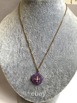 Ant. Imperial Russian Faberge AT Gold 56 Amethyst Pearl Diamond Pendant Necklace