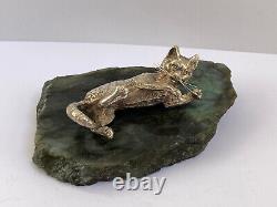 Ant. Imperial Russian Faberge Cat Sculpture Silver 88 Diamond I. P