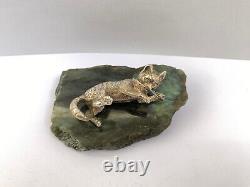 Ant. Imperial Russian Faberge Cat Sculpture Silver 88 Diamond I. P