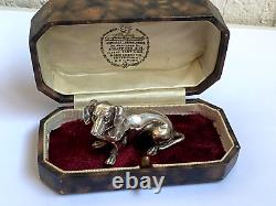 Ant. Imperial Russian Faberge Dachshund Dog Sculpture Silver 88 Diamond Rubie IP