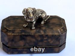 Ant. Imperial Russian Faberge Dachshund Dog Sculpture Silver 88 Diamond Rubie IP