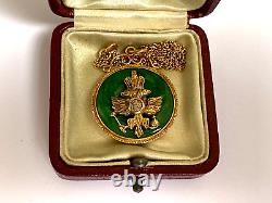 Ant. Imperial Russian Faberge KF Gold 56 Green Enamel Diamond Pendant Necklace