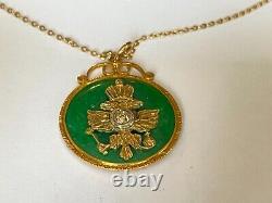 Ant. Imperial Russian Faberge KF Gold 56 Green Enamel Diamond Pendant Necklace