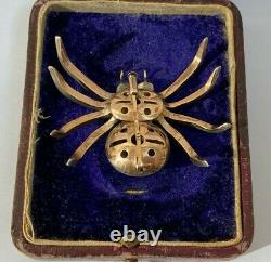 Ant. Imperial Russian Faberge Spider Brooch 14k 56 Gold Diamonds Ruby Emeralds #