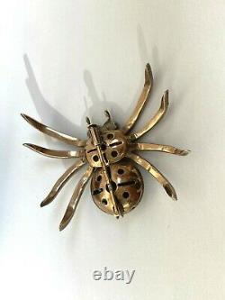 Ant. Imperial Russian Faberge Spider Brooch 14k 56 Gold Diamonds Ruby Emeralds #