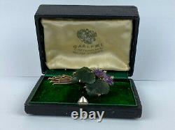 Ant. Rare Imperial Russian Faberge 14k Gold 56 Jade Diamond Amethyst Lady Brooch