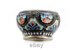 Antiqie Imperial Russian Silver CLOISONNÉ ENAMEL Salt Bowl by Grigory Sbitnev