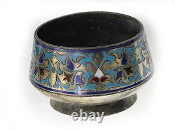 Antiqie Imperial Russian Silver ENAMEL CLOISONNÉ Salt Bowl by Grachev Brothers