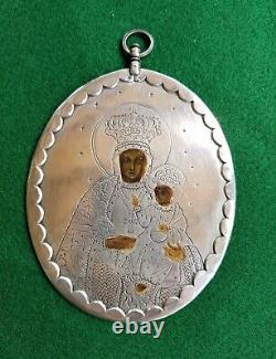 Antique 1889 Imperial Russian Orthodox Sterling Silver Pendant Madonna Child