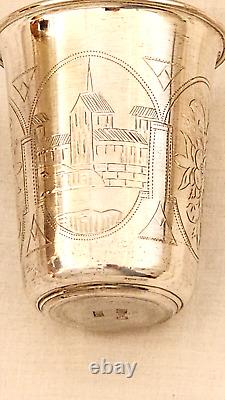 Antique 1889 Imperial Russian Silver 84 Hand Engraved Kiddush Cup Marked 49 Gram