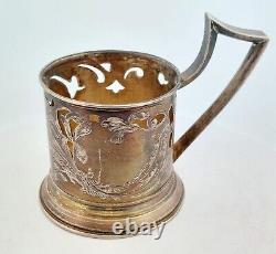 Antique 1890's Imperial Russia, Moscow? Silver Tea Glass Holder 3.75