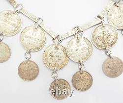 Antique 1910s Imperial Russian silver 20 and 10 kopeck coin handmade necklace