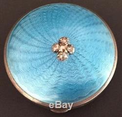 Antique 19C Imperial Russian Faberge Guilloche Enamel Rose Cut Diamonds 84Silver