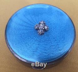 Antique 19C Imperial Russian Faberge Guilloche Enamel Rose Cut Diamonds 84Silver