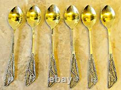Antique 19 th Russian, 875 Silver Lot 6 Mocha coffee partially gilded Spoon