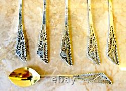 Antique 19 th Russian, 875 Silver Lot 6 Mocha coffee partially gilded Spoon