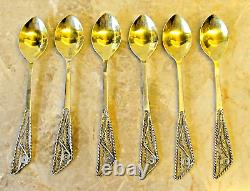 Antique 19 th Russian, 875 Silver Lot 6 Mocha coffee partially gilded Spoon