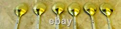 Antique 19 th Russian, 875 Silver Lot 6 Mocha coffee partially gilded Spoon