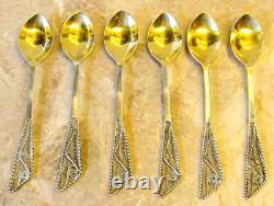 Antique 19 th Russian, 875 Silver Lot 6 Mocha coffee partially gilded Spoon