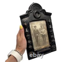 Antique 19thC Imperial Russian Carved Wooden Frame With Victorian Glass Portrait