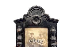 Antique 19thC Imperial Russian Carved Wooden Frame With Victorian Glass Portrait