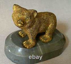 Antique 19th Century Russian Imperial Gilt Bronze Bear Marble Base Paperweight