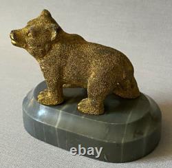 Antique 19th Century Russian Imperial Gilt Bronze Bear Marble Base Paperweight