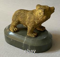 Antique 19th Century Russian Imperial Gilt Bronze Bear Marble Base Paperweight