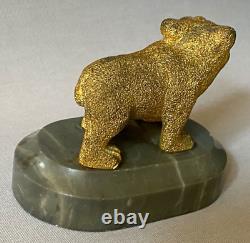 Antique 19th Century Russian Imperial Gilt Bronze Bear Marble Base Paperweight