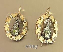 Antique 19th Imperial Russian 14k Rose Gold Pearls Peridot Earrings Kokoshnik IA