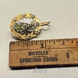 Antique 19th Imperial Russian 14k Rose Gold Pearls Peridot Earrings Kokoshnik IA