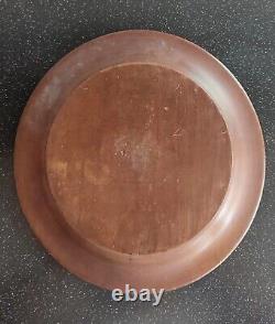 Antique 19th century Russian imperial round wooden carving plate handmade RARE