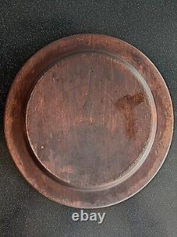 Antique 19th century Russian imperial round wooden carving plate handmade RARE