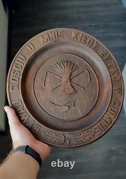 Antique 19th century Russian imperial round wooden carving plate handmade RARE