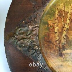 Antique 19th century Russian imperial round wooden carving plate handmade RARE