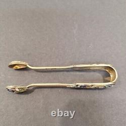 Antique 2 7/8 Sugar Tongs Imperial Russian Cloisonné Enamel 84 Silver