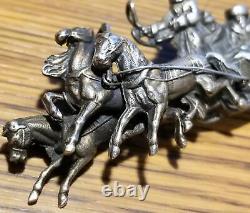 Antique 875 Silver Troika Brooch Pin IMPERIAL RUSSIAN SLIEGH RIDE Horses Figural