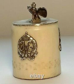 Antique Bone Box Imperial Russian Sterling Silver 84 Double Headed Eagle