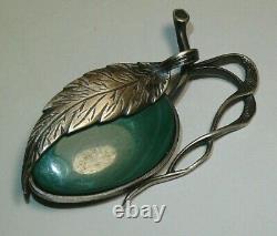 Antique Brooch Sterling Silver 84 Malachite Stone Imperial 1917 Hallmarks