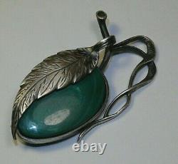 Antique Brooch Sterling Silver 84 Malachite Stone Imperial 1917 Hallmarks