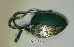 Antique Brooch Sterling Silver 84 Malachite Stone Imperial 1917 Hallmarks