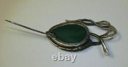 Antique Brooch Sterling Silver 84 Malachite Stone Imperial 1917 Hallmarks