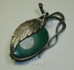 Antique Brooch Sterling Silver 84 Malachite Stone Imperial 1917 Hallmarks